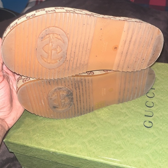 Gucci platform slide size 39 size 8 women’s use tan brown and burgundy - Picture 6 of 16